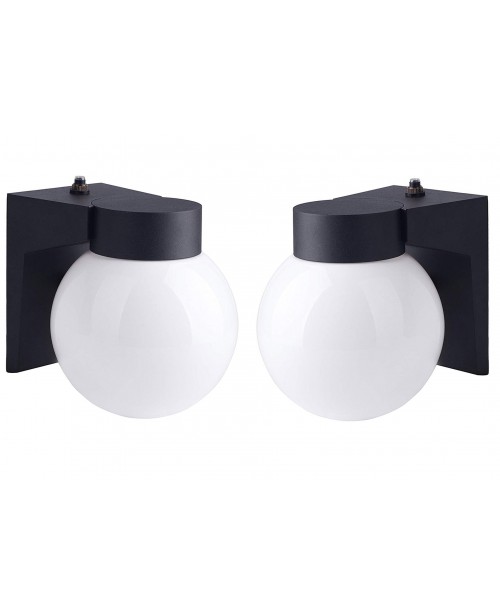 LED PORCH FIXTURE BLACK CAST ALUMINUM HOUSING WHITE GLOBE ACRYLIC LENS 9 WATT ( 2 Pack)